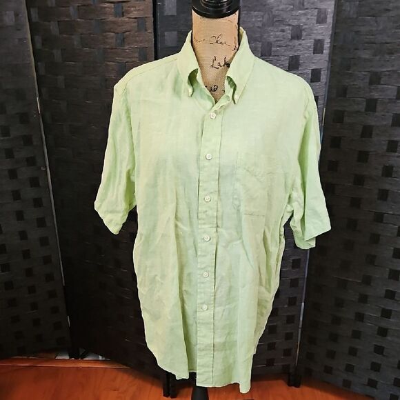 Brooks Brothers 100% Irish Linen Mint Green Shirt Size Large - Picture 1 of 10